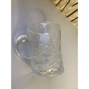 Clear Glass Christmas Tree Mug Etched Holiday Festive Coffee‎ Tea Cup